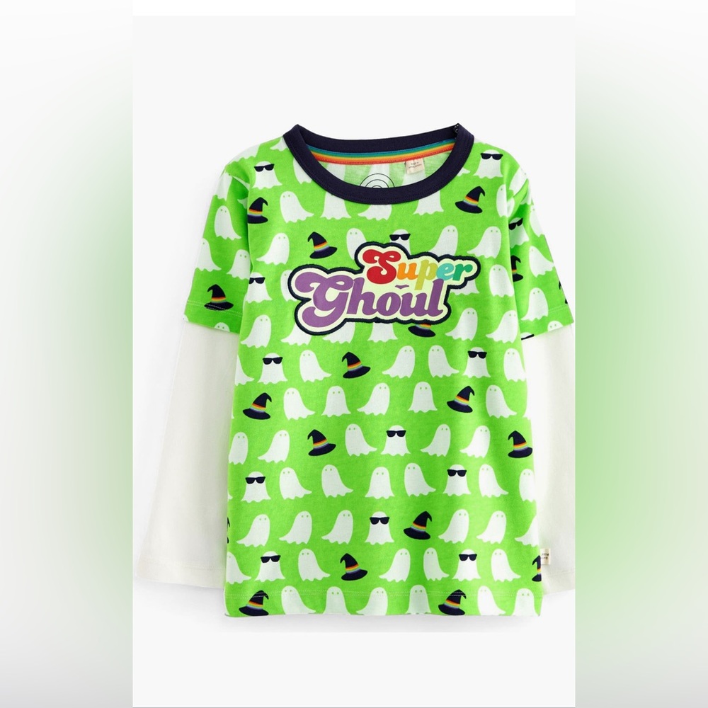 Little Bird Green Super Ghoul Ghost Cotton Print Shirt NWT